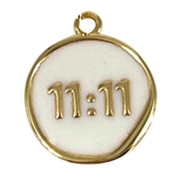 Charm Enchapado en oro Medalla 11:11 Esmalte Blanco (DCH0223)