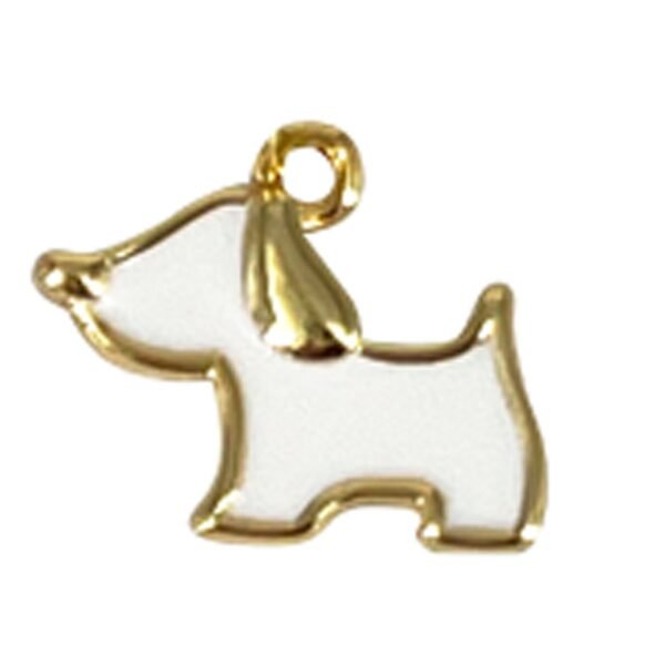 Charm Enchapado en oro Perro Esmalte Blanco (DCH0224)