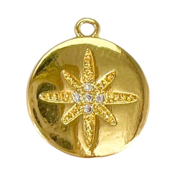 Charm enchapado en oro Medalla Estrella 8 puntas y circones (DCH0304)